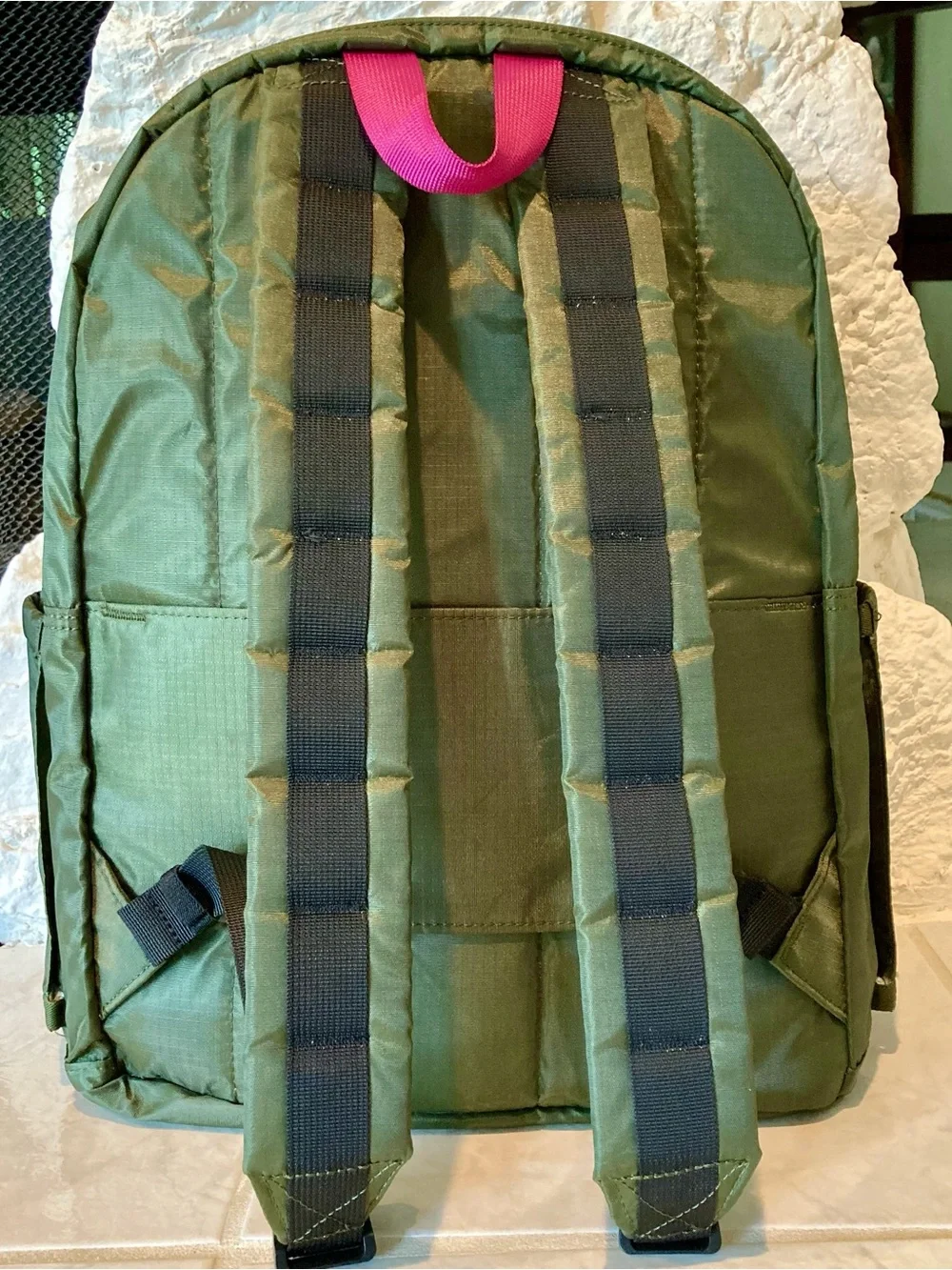 NWT State brand Kane kids double pocket olive diagonal zipper backpack